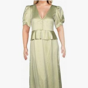 Danielle Bernstein Womens V Neck Ruffled Peplum Midi Dress Green